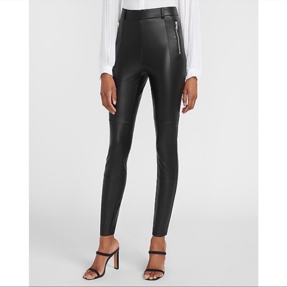 EXPRESS size S faux leather moto pants with zipper pockets